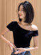 Off-Shoulder Padded Short-Sleeve T-Shirt for Women, Summer 2025 New Design, Slim-Fit, Short Top