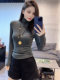 Hot Girl's Half-High Collar Tight-Fitting Inner Layering Shirt for Women in Autumn and Winter, American Style, Stunning and Figure-Flattering, Slimming, Long-Sleeved Top That Can Be Worn Alone