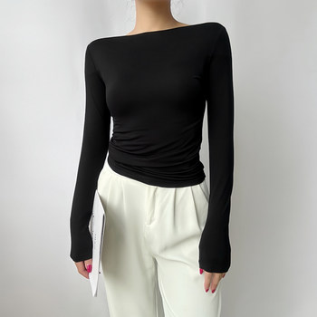 Trendy Off-Shoulder Long-Sleeve Base Shirt T-Shirt for Women, Autumn and Winter Pure Desire Style, American-Style Tight-Fitting Slim-Fit Top