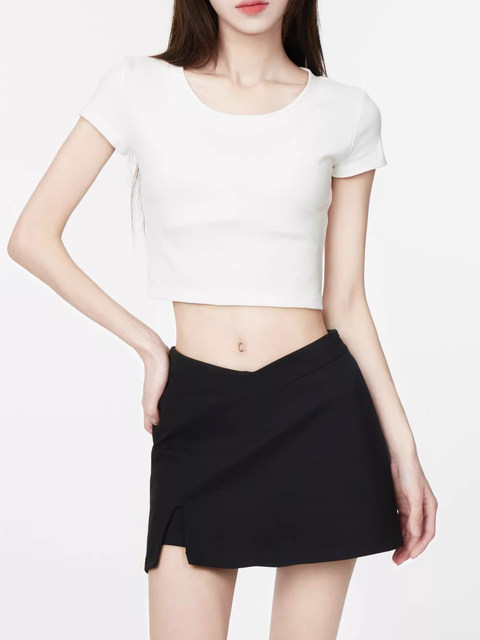 White Off-The-Shoulder Hot Girl Style Short T-Shirt for Women, Summer 2025 New Style, Pure Desire High-Waisted Tight-Fitting Slimming Short-Sleeved Top