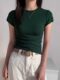 Green Short-Sleeved T-Shirt for Women, 2025 Summer New Style, Tight-Fitting, Figure-Flattering, Slimming, Pure Cotton, Round Neck Top