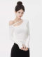 Asymmetrical Off-Shoulder Long-Sleeve T-Shirt for Women, Autumn and Winter American Style, Tight-Fitting, Hollow-Out, Slim-Fit, Off-Shoulder, Elegant Base Top