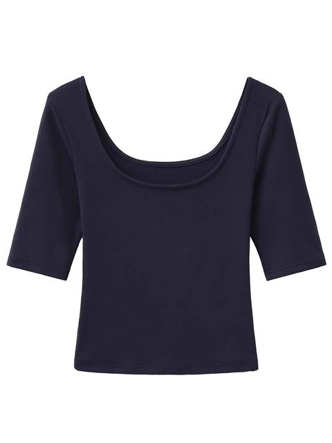 2025 Super Trendy Age-Reducing U-Neck Spicy Girl Mid-Sleeve Top for Women, Summer Slim-Fit Korean Style Cool Chic Beautiful T-Shirt