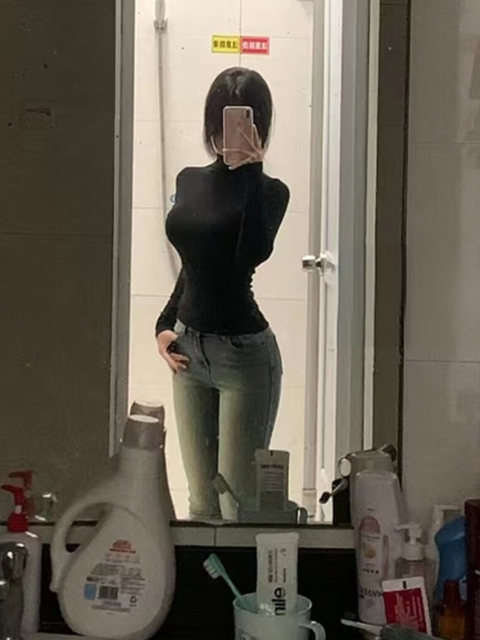 Pure Desire Style Half-High Collar Layered Inner Wear Base Shirt for Women, Autumn and Winter, Tight-Fitting, Slimming, Warm T-Shirt Top