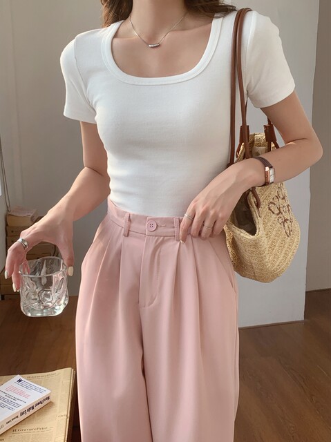 Design Sense Niche Collarbone Exposed Square Collar Short-Sleeved T-Shirt Women's Summer Right Shoulder Top French T-Shirt with Bottoming Shirt