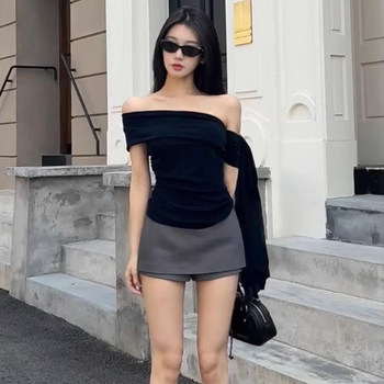 One-Shoulder Slanted Neckline T-Shirt for Women, Summer Style, Sexy and Trendy, Stylish and Age-Reducing, Strapless Tie-Up Off-Shoulder Top