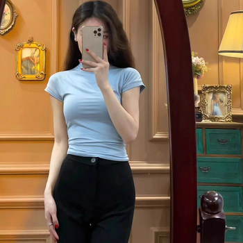 Pure Desire Half-High Collar Tight-Fitting Short-Sleeve T-Shirt for Women, Summer 2025 New Style, Slimming and Flattering Knit Top