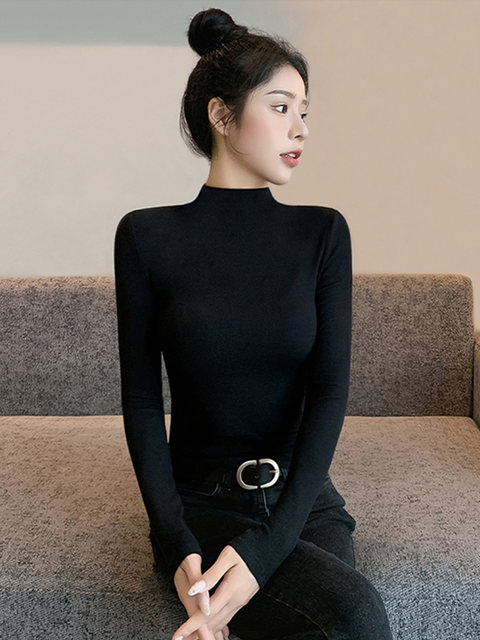 Half-High Collar Korean Style Tight-Fitting Base Layer Shirt for Women, 2025 Popular Long-Sleeve Slim-Fit Knit Top for Autumn and Winter