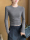 Petite Round-Neck Long-Sleeve Base Shirt for Women, Autumn and Winter, Tight-Fitting, Slimming, Versatile T-Shirt Top