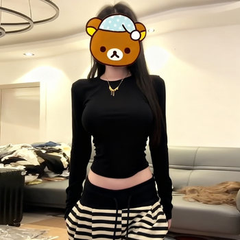 Pure Desire Hot Girl Style Long Sleeve T-Shirt for Women, Autumn and Winter Slim Fit Base Layer, Waist-Cinching Slimming Short Top