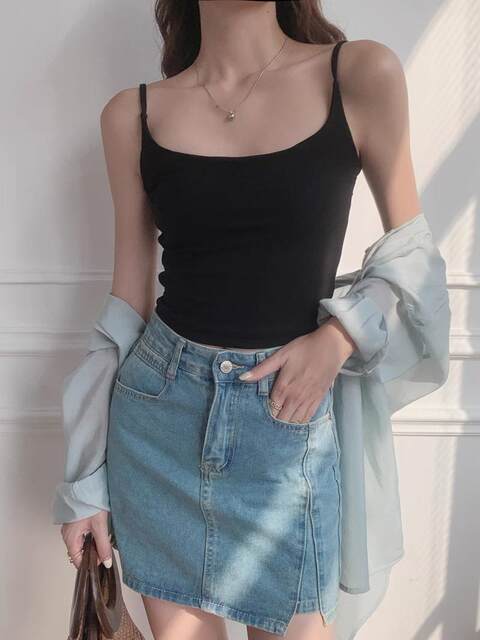 Basic Knitted Camisole for Women, Spring and Summer Outerwear with Chest Pads, Short Slim-Fit Sleeveless Top, 2025 New Model