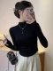 Half-high collar inner long-sleeved bottoming top for women autumn and winter warm mid-collar short slim pleated bottoming shirt for small people