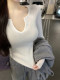 Solid Color V-Neck Long-Sleeve T-Shirt for Women, Early Autumn 2025 New Korean Style, High-End Versatile Slim-Fit Inner Layer Top