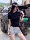 Body-Shaping Elastic Short-Sleeved T-Shirt for Women, Spring and Summer 2025 New Style, European and American Hot Girl Tight-Fitting Slimming Versatile Top