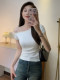 Trendy Off-Shoulder Asymmetrical Neck Short-Sleeve T-Shirt for Women, Spring/Summer 2026 New Style, Petite Asymmetrical Shoulder Korean Fashion Slim-Fit Top