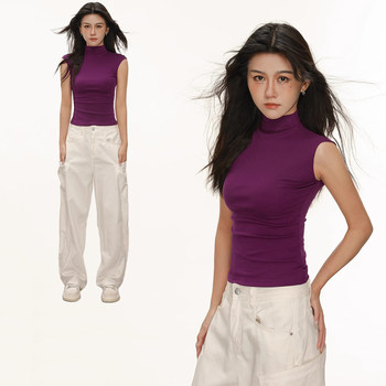 Tight-Fitting Sleeveless Half-High Collar T-Shirt for Women, Summer 2025 New Style, Stylish, Slim-Fitting, Inner Layer, Base Layer, Vest Top