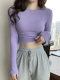 Purple Long-Sleeve Slim-Fit T-Shirt for Women, Autumn/Winter American Style, Flattering T-Shirt Top