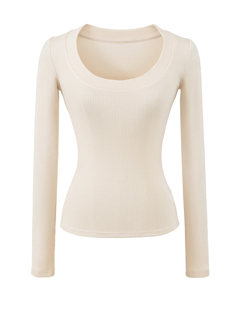 Trendy U-Neck Long-Sleeve T-Shirt for Women, Early Spring 2026 New Style, Can Be Worn Outside, Slim Fit, Versatile Base Shirt Top