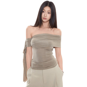 Pure Desire Style One-Shoulder Off-Shoulder T-Shirt for Women 2025 Summer and Autumn Sexy Hot Girl Exposed Shoulder Collarbone Tube Top with Straps