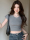 Unique and Beautiful Tight-Fitting Short-Sleeved Women's T-Shirt 2025 Summer New American Style Hot Girl High-Waisted Slimming Short Top Trendy