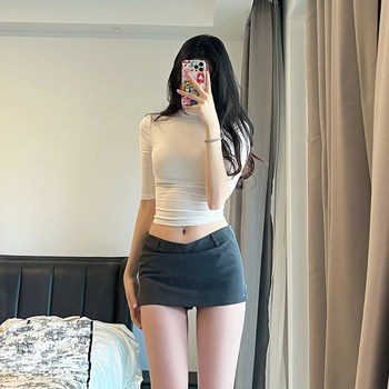 Mid-Sleeve White T-Shirt for Women Spring and Summer 2025 New Small Turtleneck Slim Fit Shirt Tight Round Neck Three-Quarter Sleeve Top Trendy