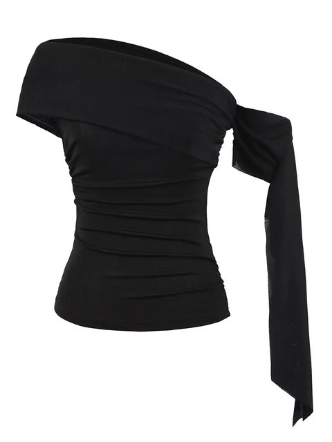 2025 New Korean Style Design, Spicy Girl Style, Off-Shoulder, Slim Fit, Sexy and Elegant Women's Summer Top