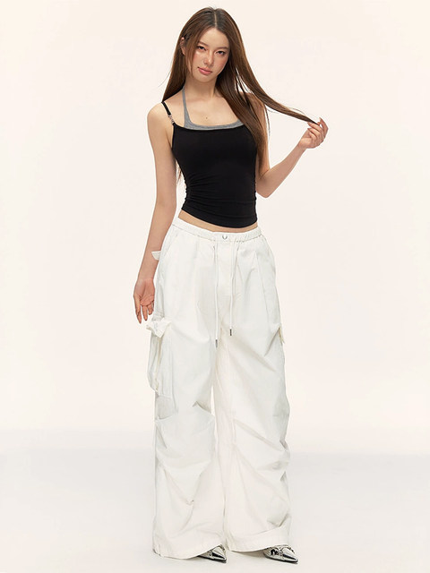 Halter Neck Faux Two-Piece Camisole for Women, Summer American Retro Style, Pure and Sexy, Backless and Off-Shoulder, Can Be Worn as an Inner or Outer Layer