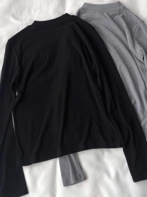 Women's Autumn and Winter Stylish Versatile Base Layer Long-Sleeve T-Shirt with Small Stand-Up Collar, Thin Fleece, Warm Brushed Fabric, Solid Color Top