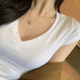 2025 Summer Trendy White Slim-Fit Modal V-Neck Short-Sleeve T-Shirt with Unique Design Women's Fashion
