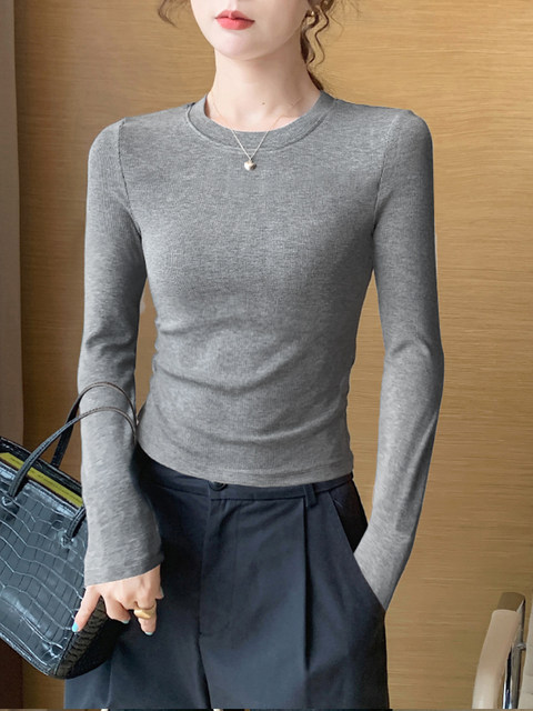 American-Style Tight-Fitting Long-Sleeved Round-Neck T-Shirt for Women, Autumn and Winter 2025 New Style, French-Style Slim-Fitting Top, Inner Layering Shirt