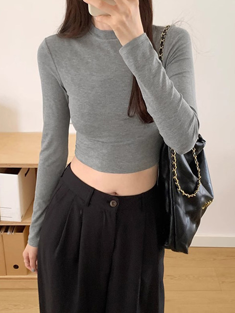 American Retro Round-Neck Slim-Fit Long-Sleeve T-Shirt for Women, Autumn and Winter Hot Item 2025, European Style Slimming Base Layer Top