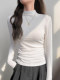Solid Color Half-High Collar Long-Sleeve T-Shirt for Women, New Spring and Autumn Stylish Versatile Slim-Fit Base Layer Top