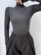 Super Stylish Gray High-Neck Knitted Base Layer for Women, Autumn and Winter Slim-Fit Long-Sleeve Thermal Inner Top