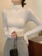 Gray Half-Turtleneck Long-Sleeve T-Shirt for Women, Autumn and Winter American Style, Slim-Fit Short Base Shirt with a High-End Feel, Inner Layer Top