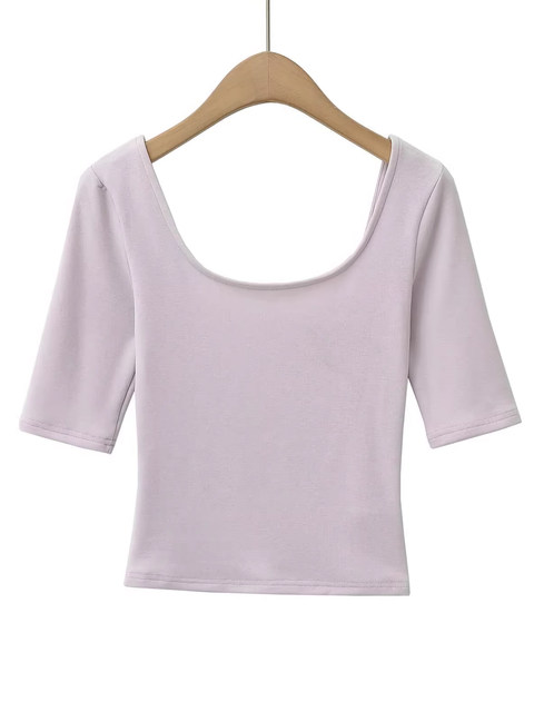 2025 Super Trendy Age-Reducing U-Neck Spicy Girl Mid-Sleeve Top for Women, Summer Slim-Fit Korean Style Cool Chic Beautiful T-Shirt