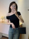 Trendy Off-Shoulder Asymmetrical Neck Short-Sleeve T-Shirt for Women, Spring/Summer 2026 New Style, Petite Asymmetrical Shoulder Korean Fashion Slim-Fit Top