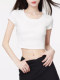 White Off-The-Shoulder Hot Girl Style Short T-Shirt for Women, Summer 2025 New Style, Pure Desire High-Waisted Tight-Fitting Slimming Short-Sleeved Top
