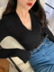 Designed V-Neck Tight-Fitting Long-Sleeved Top for Women in Autumn and Winter, Slimming, Sexy, Versatile, Stylish and Slim-Fitting Knitted Top