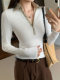 Fake Two-Piece Spliced Long-Sleeve Inner T-Shirt for Women, Autumn and Winter Design, Niche Style, Can Be Worn Alone, Slimming Polo Collar Base Shirt