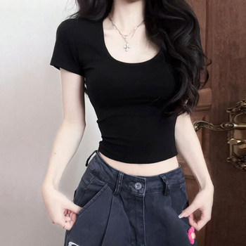 Pure Desire Cool Hot Girl U-Neck Short Sleeve T-Shirt for Women Spring/Summer 2026 New American Style Slim Fit Tight-Fitting Slimming Short Top