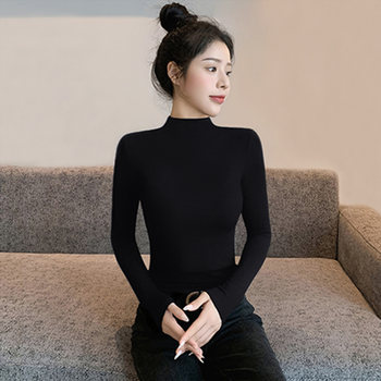 Half-High Collar Korean Style Tight-Fitting Base Layer Shirt for Women, 2025 Popular Long-Sleeve Slim-Fit Knit Top for Autumn and Winter