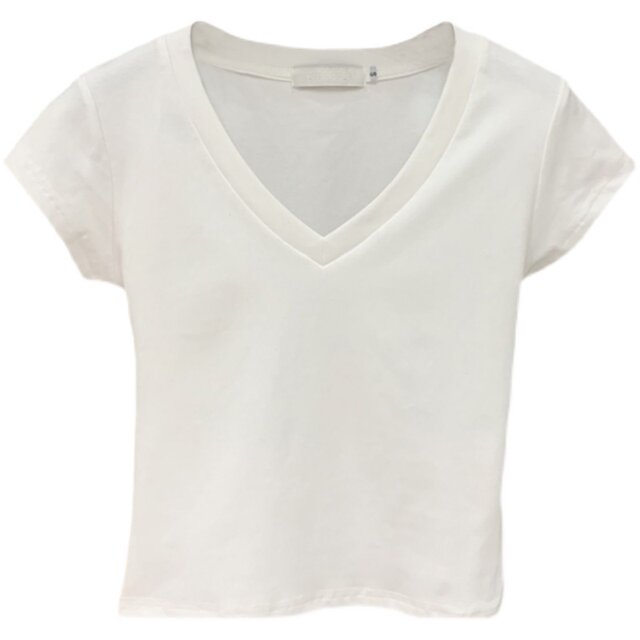 2025 Summer Trendy White Slim-Fit Modal V-Neck Short-Sleeve T-Shirt with Unique Design Women's Fashion
