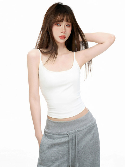 White U-Neck Padded Camisole for Women, Summer Pure and Sexy Style, Slim Fit, Can Be Worn as an Inner Layer or Outerwear, Beautiful Back Top