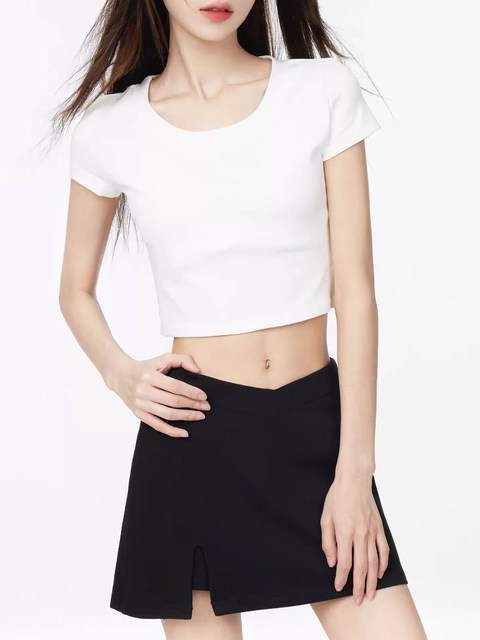 White Off-The-Shoulder Hot Girl Style Short T-Shirt for Women, Summer 2025 New Style, Pure Desire High-Waisted Tight-Fitting Slimming Short-Sleeved Top