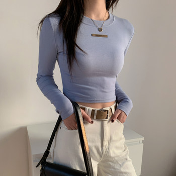 Trendy Slim-Fit Long-Sleeve T-Shirt for Women, New Autumn and Winter Design, Unique High-Waisted Short Base Shirt Top for Women