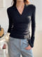 Unique Slim-Fitting Base Shirt for Women, Early Autumn 2025 New Style, Slim-Fitting Inner Layer with Unique Bell Sleeves and V-Neck Top