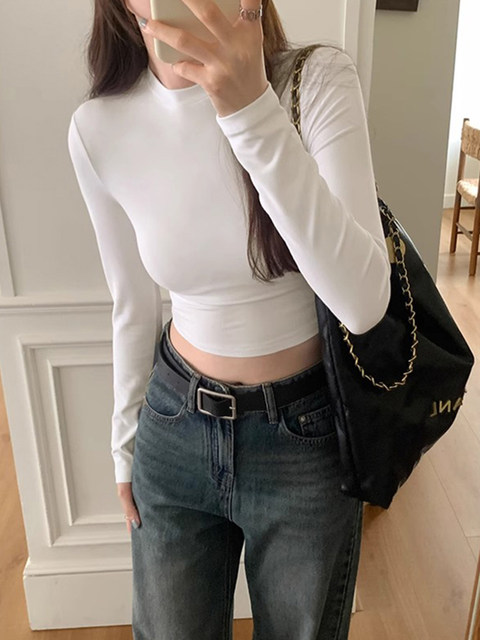 American Retro Round-Neck Slim-Fit Long-Sleeve T-Shirt for Women, Autumn and Winter Hot Item 2025, European Style Slimming Base Layer Top