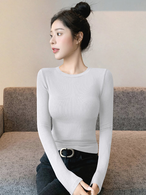 Melard Coffee-Colored Round-Neck Long-Sleeve Base Shirt for Women, Autumn and Winter Slim-Fit, Slimming, Warm, Tight-Fitting Inner Wear T-Shirt Top