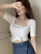 Square-Neck, Regular Shoulder, Mid-Sleeve T-Shirt for Women, Summer 2025 New Style, Figure-Flattering, American-Style Sexy Slim-Fit Top
