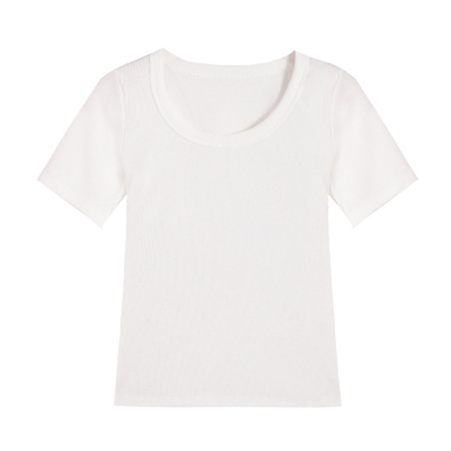 T-Shirt for Women, Short-Sleeved, 2025 Spring/Summer, Korean Style, Large U-Neck, Slim Fit, Sexy Low-Cut, Stylish, Tight-Fitting Top, Base Shirt